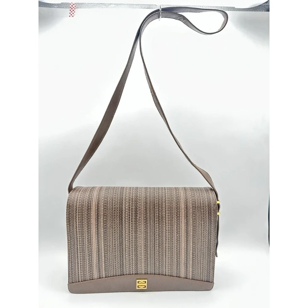Vintage Givenchy Brown Shoulder Bag Crossbody Purse Gold Logo Designer Retro